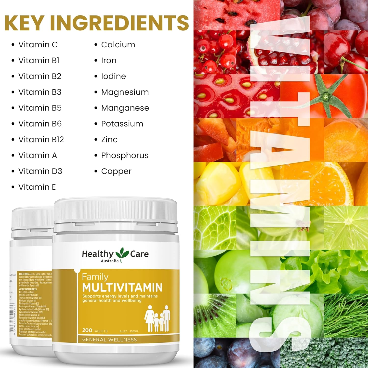 Healthy Care Family Multivitamin Chewable Tablets - Complete Daily Nutritional Support - Premium Dietary Supplement - All-Natural Ingredients - 200 Tablets image number 4