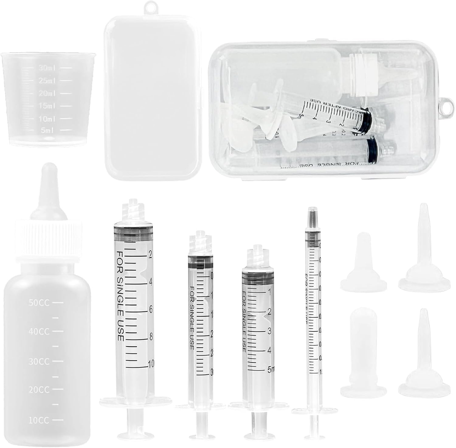 10Pcs Pet Nursing Bottle Set with Case, Including Feeding Bottle and Syringe with Nipples, Newborn Pet Feeding Nipple Set with 4 Pacifiers for Kittens, Rabbits, Puppies and Other Small Animals