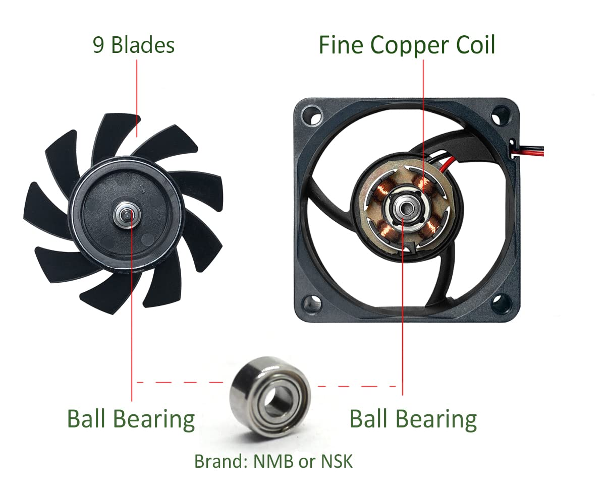 ANVISION 60Mm X 15Mm DC 12V Brushless Cooling Fan, Dual Ball Bearing, 2-Pin image number 1