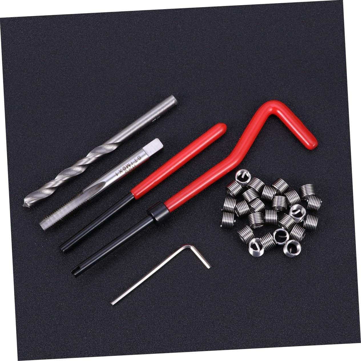 BUGUUYO 30Pcs Thread Rethreading Kit Helicoil Repair Tool Full for Automotive Metric Insert Kit Thread Repair for Steel Cast Iron image number 6