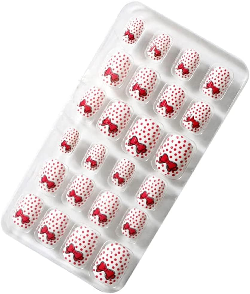 1 Set Children Nails Medium Length Press on Stick Salon Supplies Manicure Kit, Seventeen