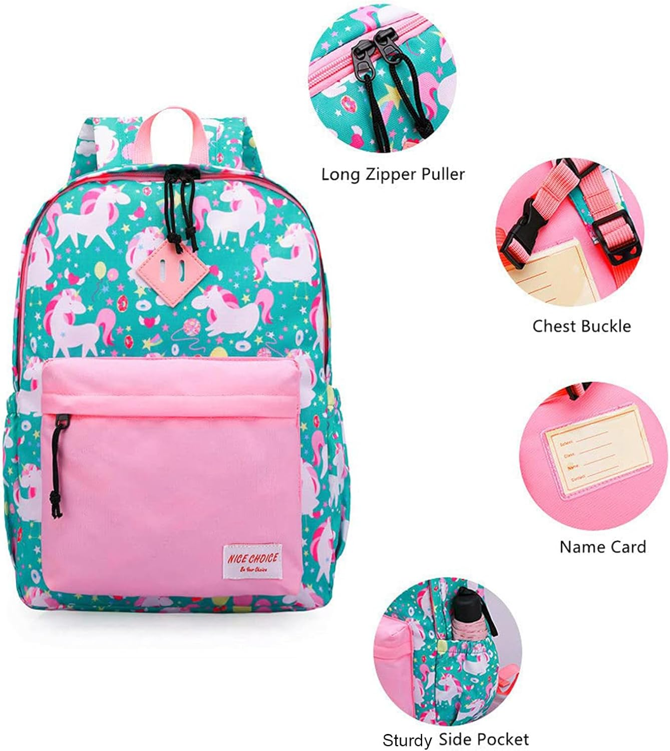 NICE CHOICE Preschool Backpack Kindergarten Elementary School Toddler Backpacks with Lunch Bag Pencil Case Set, Cute Unicorn Set, 15Inch, Modern - Cute Unicorn Set image number 6