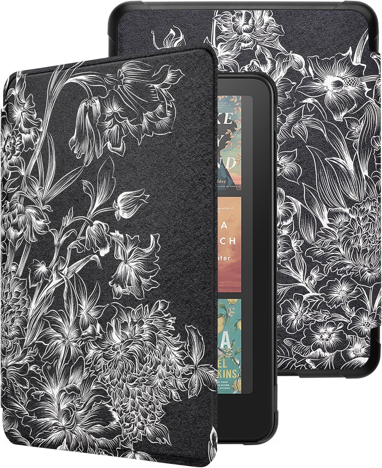 WALNEW Case for 7" Kindle Paperwhite 12Th Generation 2024 & Kindle Paperwhite Signature Edition 2024, All-New PU Leather Protective Case Cover with Auto Wake/Sleep, Black Flowers - Black Flowers image number 0