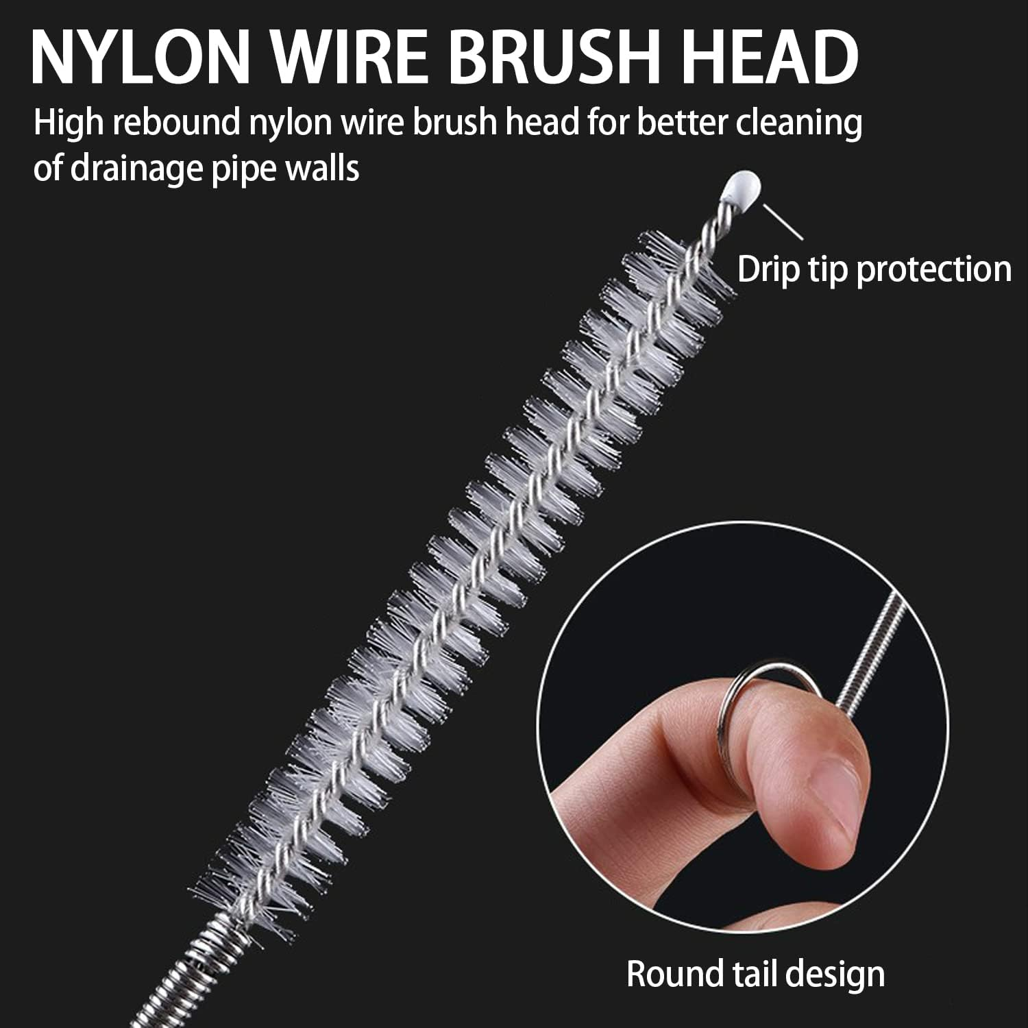 TORMEN 59Inch Tube Cleaning Long Brush, 1.5M Flexible Drain Spring Portable Nylon Straw Brush for Mask and Pipe(White image number 4