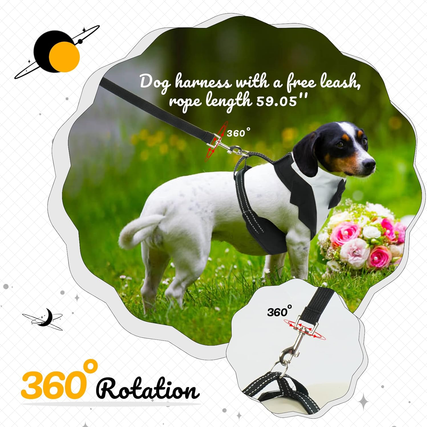 Dog Tuxedo Harness, No Pull Dog Tuxedo Vest Harness with Leash, Adjustable Doggie Wedding Suit Costume with Bow Tie for Small Medium Dogs, Birthday, Walking (Balck L) image number 4