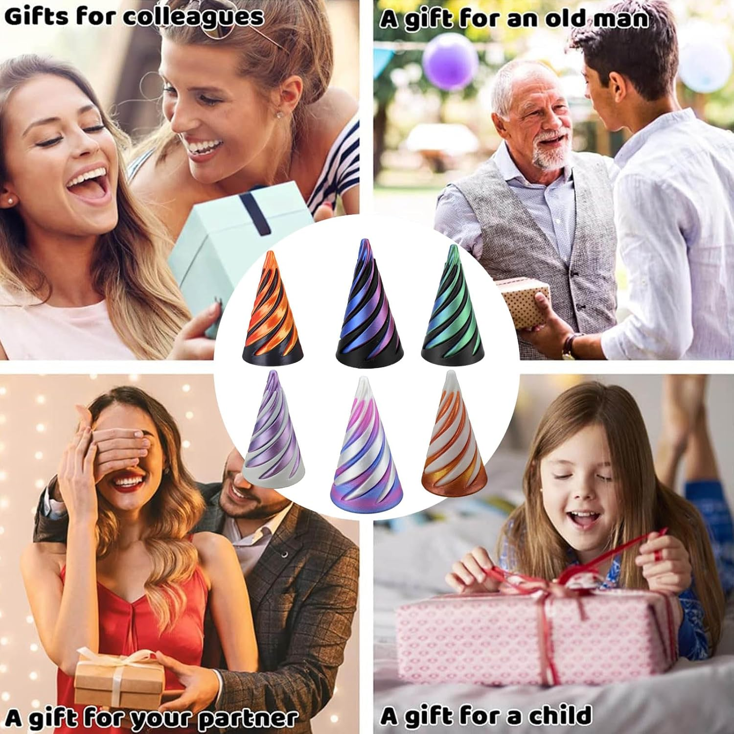 3D Spiral Cone Fidget Stress Relief Toys Suitable for Young People ( 6 Cones )