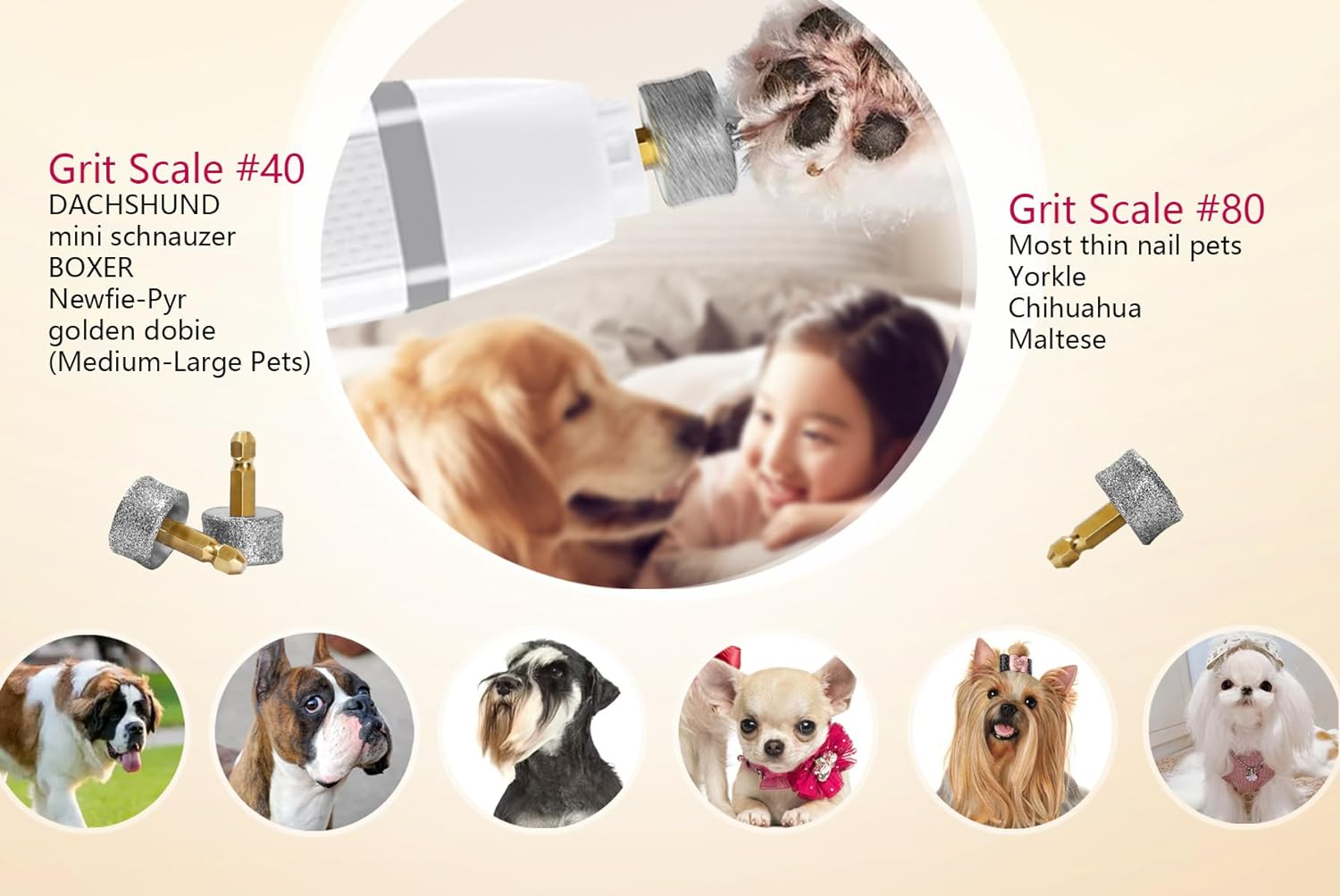 2 Pack Replacement Grinding Wheels/Heads/Bits for Casfuy All Models (Except N90), Luckytail and Most Brands' Cat/Pet/Dog Nail Grinders, Highly Efficient, Safe and Reliable image number 1