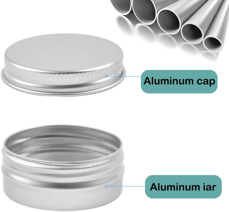 25 Pack (2 Oz/60Ml) 、（2 Oz/100Ml）Screw Top round Aluminum Tin Cans, Metal Tin Storage Jar Containers with Screw Cap for Lip Balm, Cosmetic, Candles, Salve, Make Up, Eye Shadow, Powder, Tea (Silver) image number 4