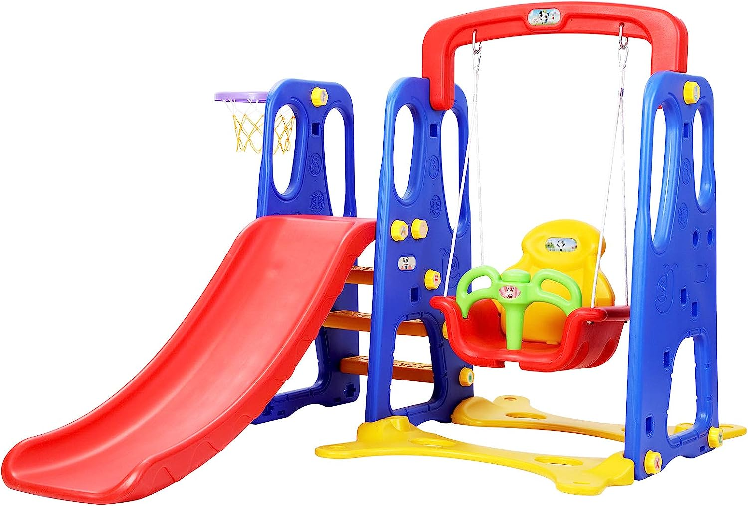 Keezi Kids Slide Swing Set with Basketball Hoop, 3 in 1 Climbing Frame Cubby House Toddler Fold up Cardboard Slides Playground Outdoor Indoor Activity Sports Center Gym, Sticker Pump image number 6