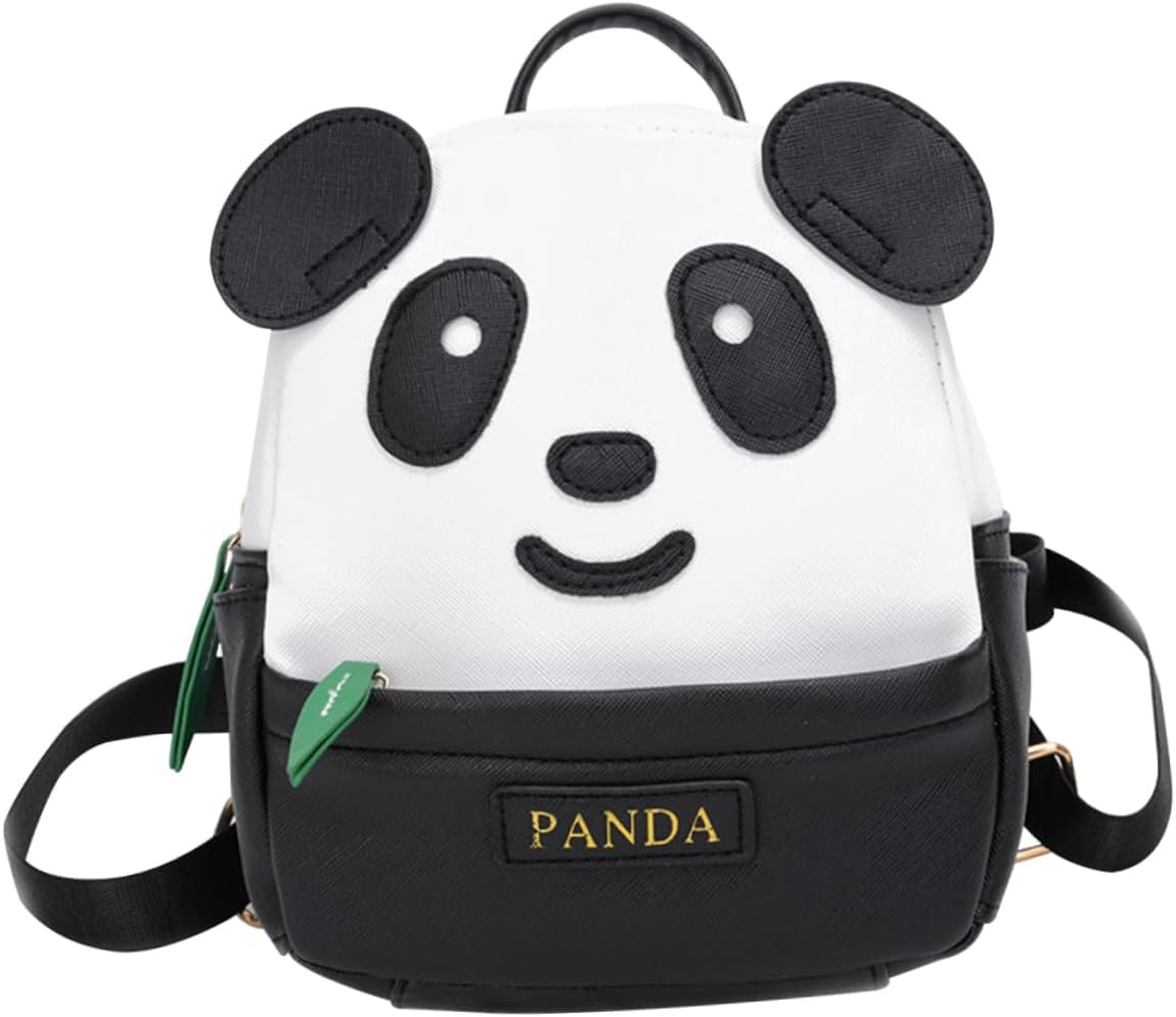 TENDYCOCO Panda Backpack for Boys and Girls Cartoon School Bag Small Black Pu Travel Rucksack for Boys and Girls Adjustable Straps