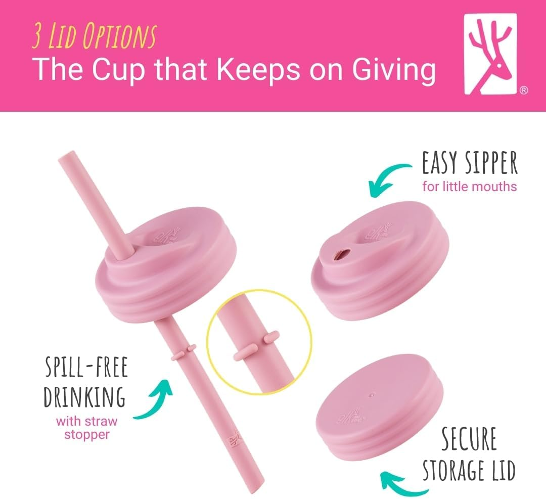 Elk and Friends 12Oz Glass Kids + Toddler Drinking Cups | the Original Mason Jars with Lids + Sleeves + Straws | Smoothie Cups | Spill Resistant | Dishwasher Safe | 4 Pack - Blush/Lilac/Peach/Lemon image number 6