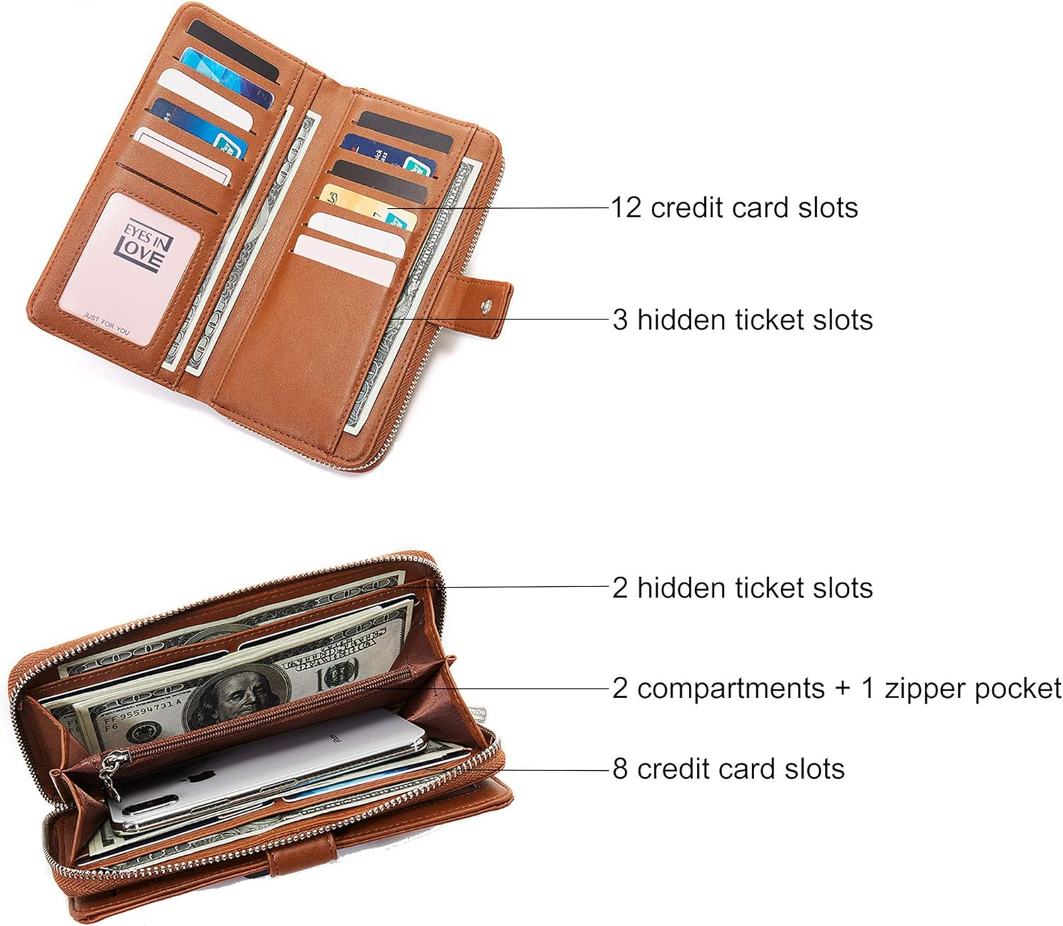 Travel Wallet Passport Holder Phone Pocket Leather Handbag Large Capacity Card Case Flip Layer Zipper Pocket image number 2