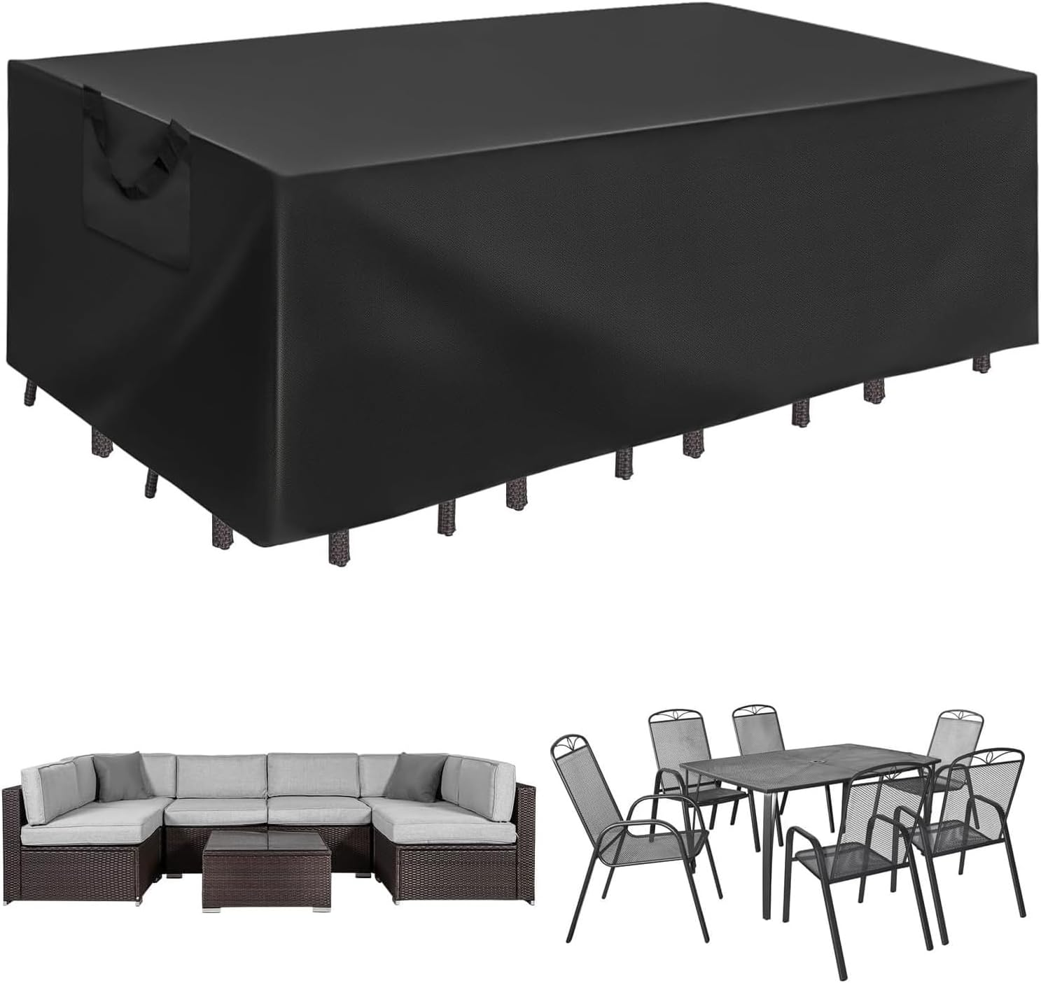 Patio Furniture Cover Waterproof 110''X83''X28'' / 279X210X71Cm Large Outdoor Furniture Cover Heavy Duty 420D Oxford Cloth Weatherproof Garden Dining Table Chair Set Cover, Black image number 2