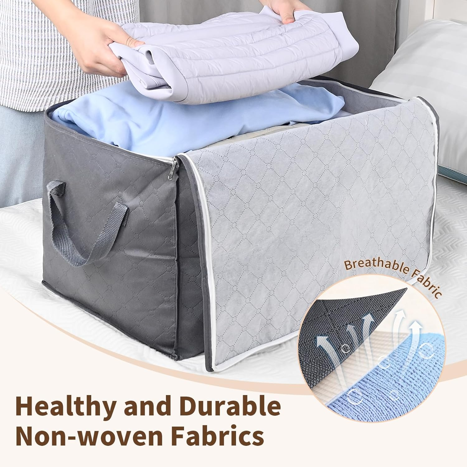 Otraki Storage Box with Lid, Pack of 6 Large Clothes Storage, Moving Boxes, Storage Boxes for Duvets, Blankets, Clothes, Underbed, Wardrobe image number 6