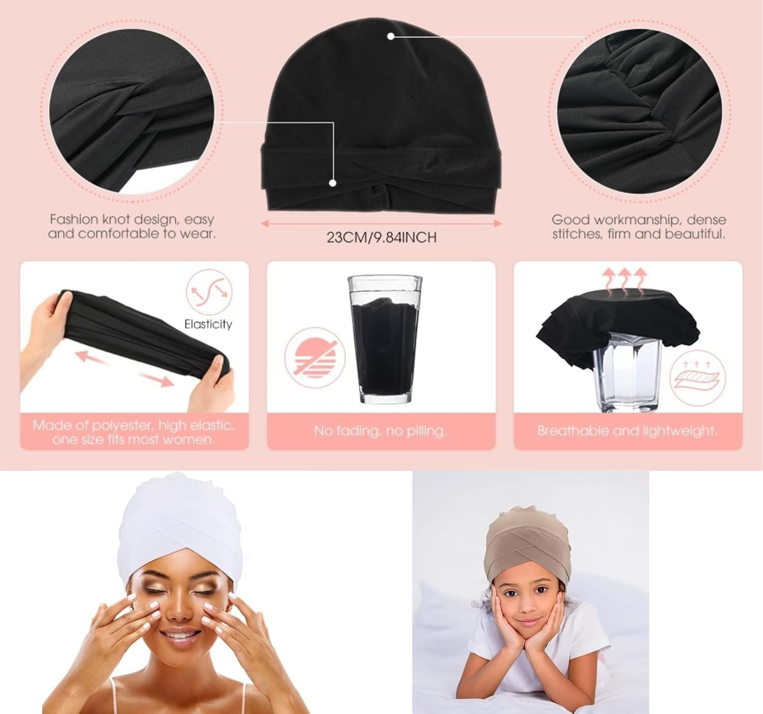 4 Pcs Turbans for Women with Cancer Chemo Headwear Cancer Patient Head Covering Soft Pleated Stretchy Lightweight Head Wrap Sleep Hat image number 1