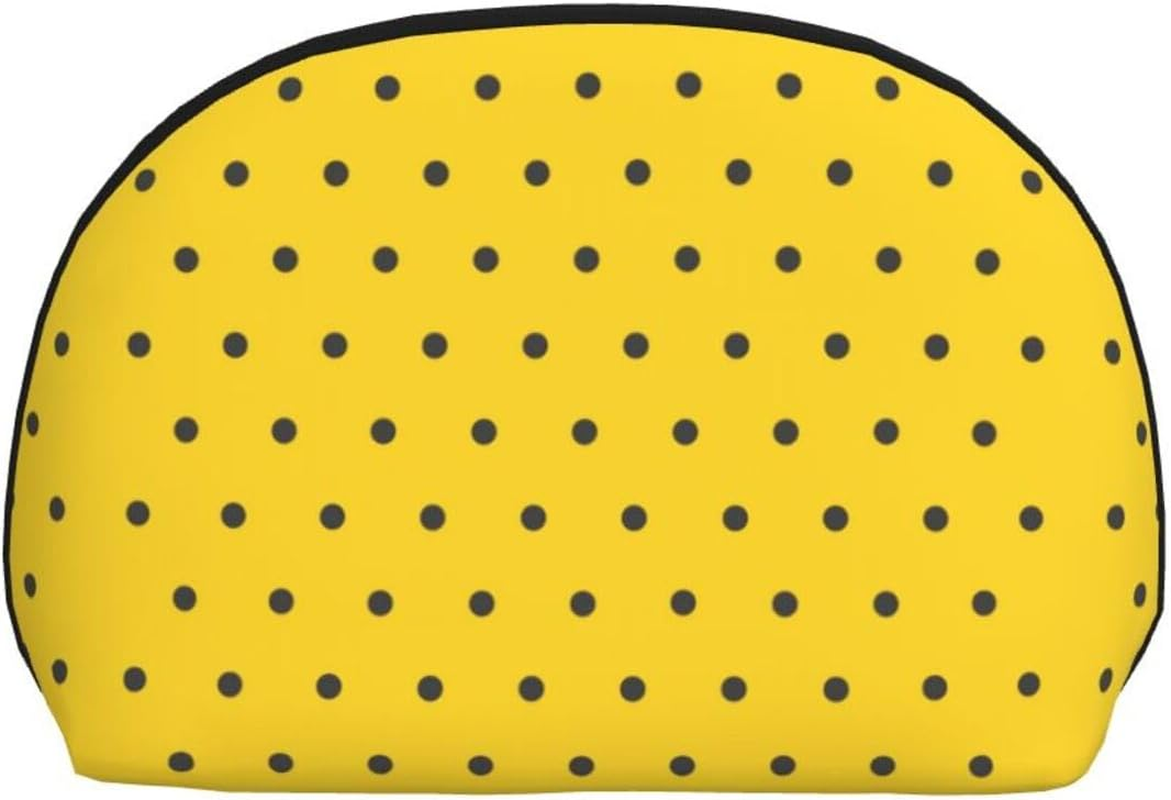 Cozimangoe Coin Pouch Makeup Bags Set, 2 Piece Shell Shape Cosmetic Bag with Pockets for Daily Travel Handbag Lipstick Keys Toiletry, Personalized Black Polka Dots Yellow Background image number 2
