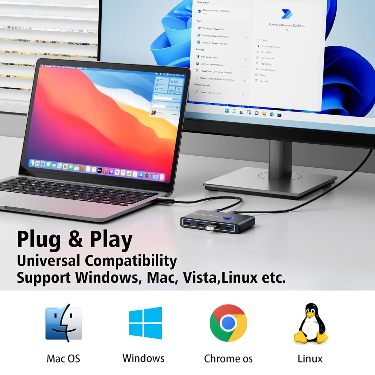 USB 3.0 Switch Selector for 2 Computers, USB Switcher Sharing 4 USB Devices Peripheral Hub for Mouse, Keyboard, Scanner, Printer; for Mac/Windows/Linux; 2 Pack USB Cables Included image number 6