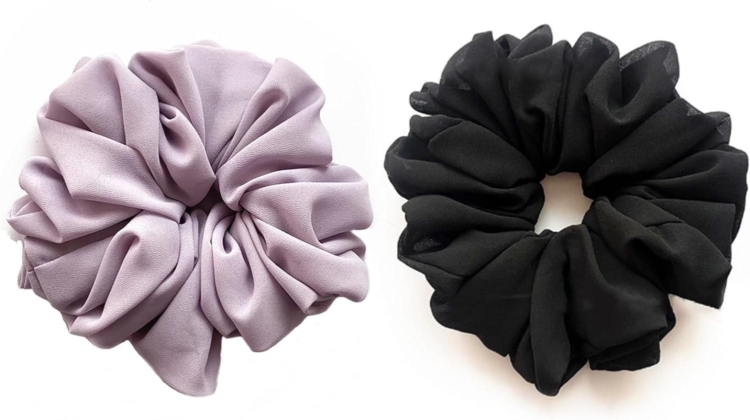 2Pcs Chiffon Scrunchy for Hair Elastic Hair Ties for Thick Hair No Damage Hair Elastics Ponytail Holder Women Chiffon Rubber Band Beautiful Hijab Scarf Hair Large Volumizing Scrunchie Head (Purple Black) image number 4