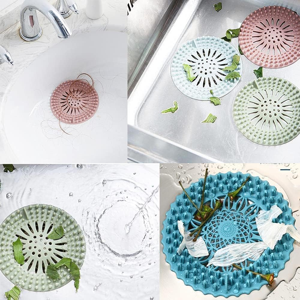 4Pcs Hair Catcher Shower Drain Cover, Hair Stopper Drain Protector Universal Rubber Sink Strainer for Bathtub Kitchen and Bathroom(4 Colors image number 4