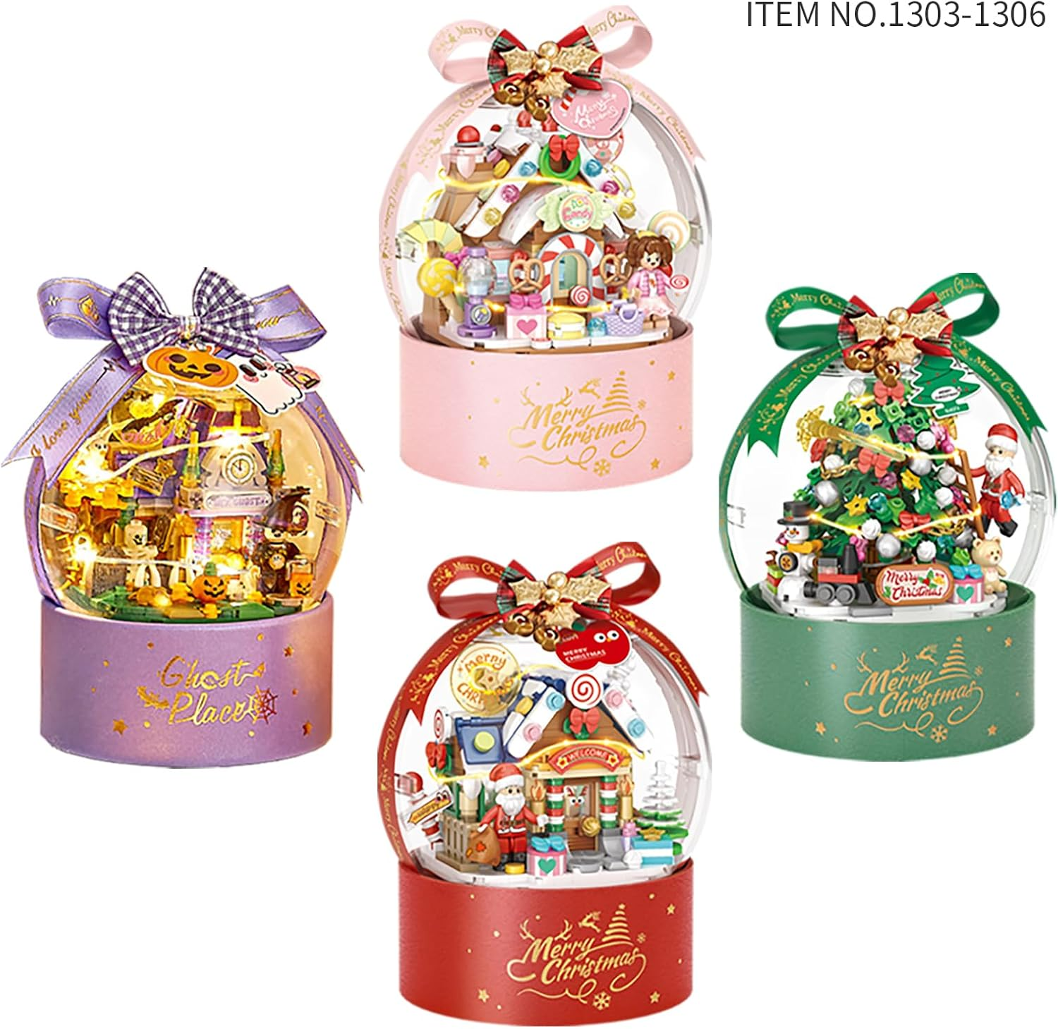 Christmas Snow Globe Building Kit &ndash; DIY Brick Set, 466-Piece Mini Blocks Holiday Decor, Santa Village Ornament for Home, Desk Decoration, Stocking Stuffer Gift (Winter Cottage) image number 1