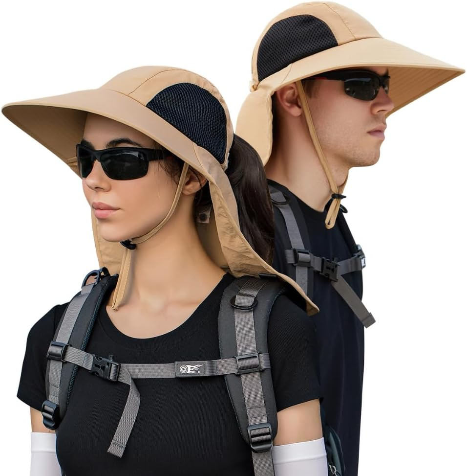 Legionnaire Sun Hat with Neck Flap for Men & Women - Wide Brim Bucket Hat, UPF 50 UV Protection, Boonie Beach Hat with Chin Strap, Ponytail Hole, Perfect for Fishing, Hiking, Camping, Gardening