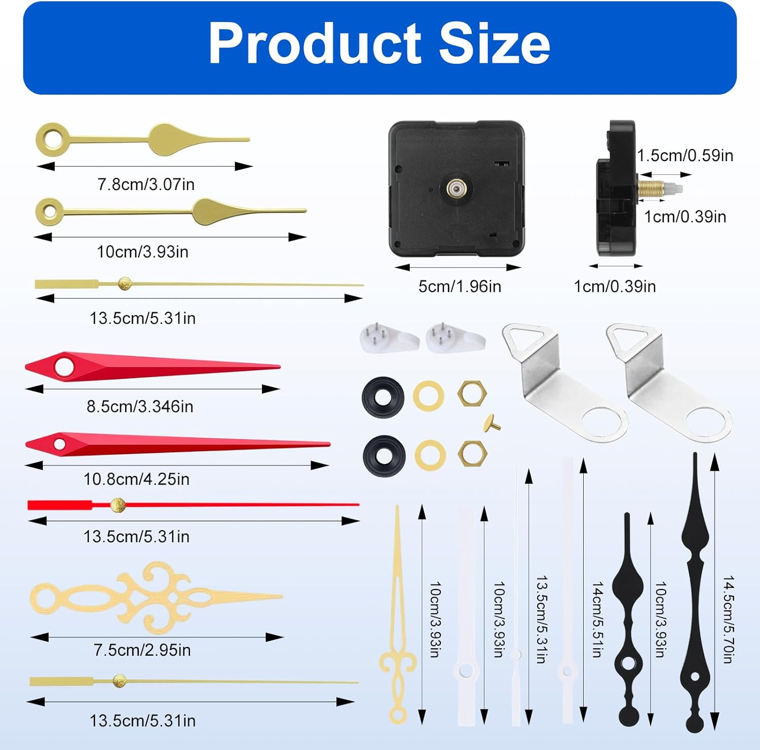 Clock Mechanism Replacement Kit, Clock Motor Movement Wall Replacement DIY Quartz, Clock Accessories, Non-Ticking DIY Set - 2 Mechanisms & 5 Metal Hands image number 1