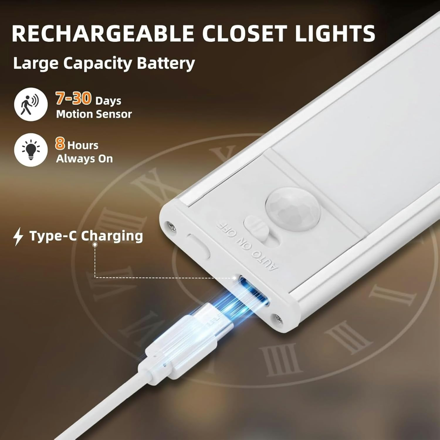 2-Pack 40CM under Cabinet Lighting, Motion Sensor Light Indoor for Closet, Rechargeable Wireless under Counter Lights for Kitchen and Pantry, 3 Colors Led Undercabinet Lights, Magnetic Installation