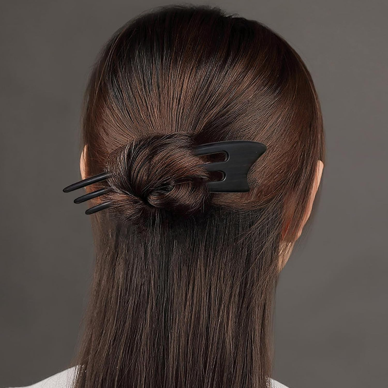 CHOISBEING Wooden French Hair Fork Handmade 3-Prong Hair Stick for Women Ebony Hair Chopsticks for Buns Chignon Hair Pins Accessory (1-Ebony) - 1-Ebony image number 4