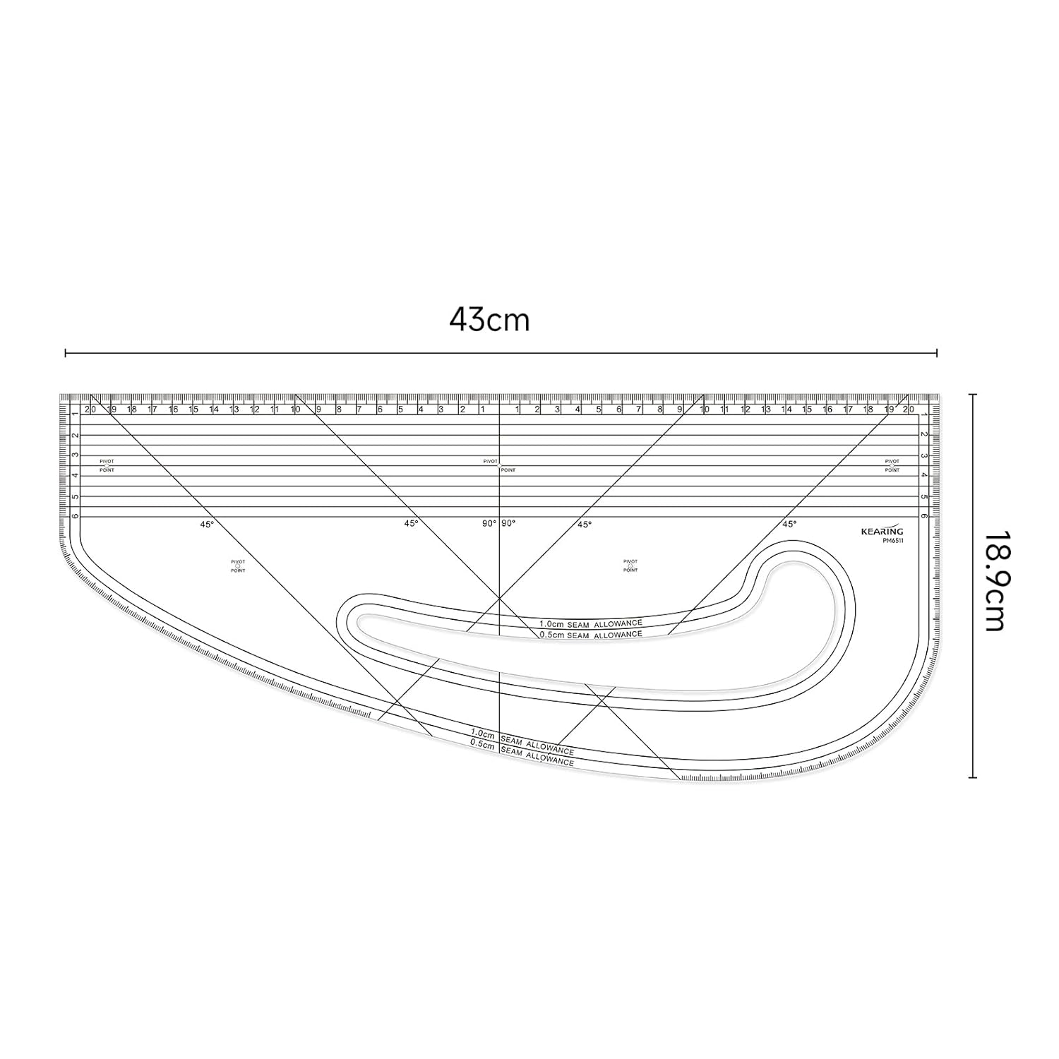 KEARING Metric Acrylic Pattern Master Ruler for Sewing, Pattern Making image number 4