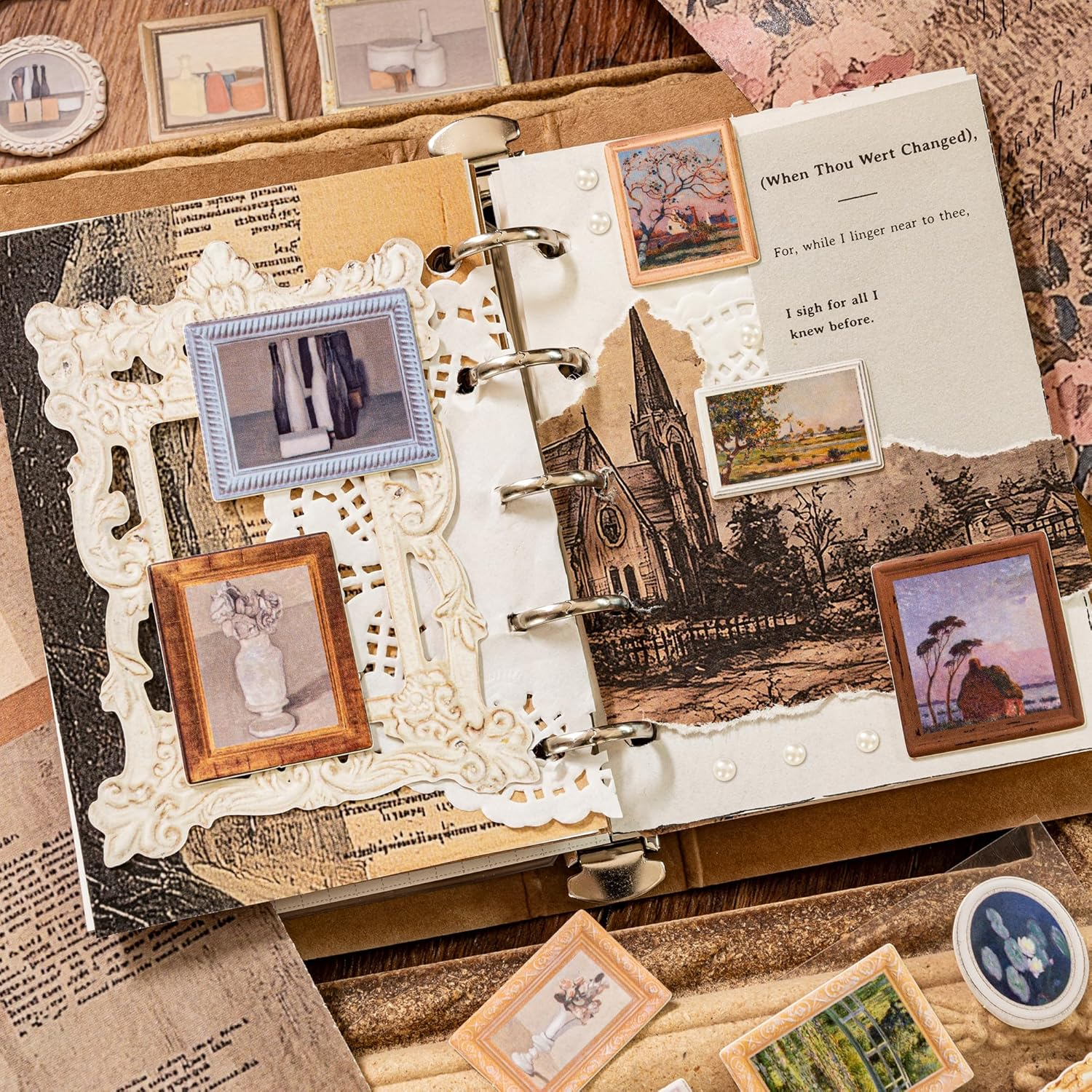 3 Packs Retro Scrapbooking Supply Stereoscopic Sticker Vintage Oil Painting Decoration Aesthetic Paper Classic Decoupage Thick Hard Cardboard for Card Making Journal Art and Craft (Mona) image number 5