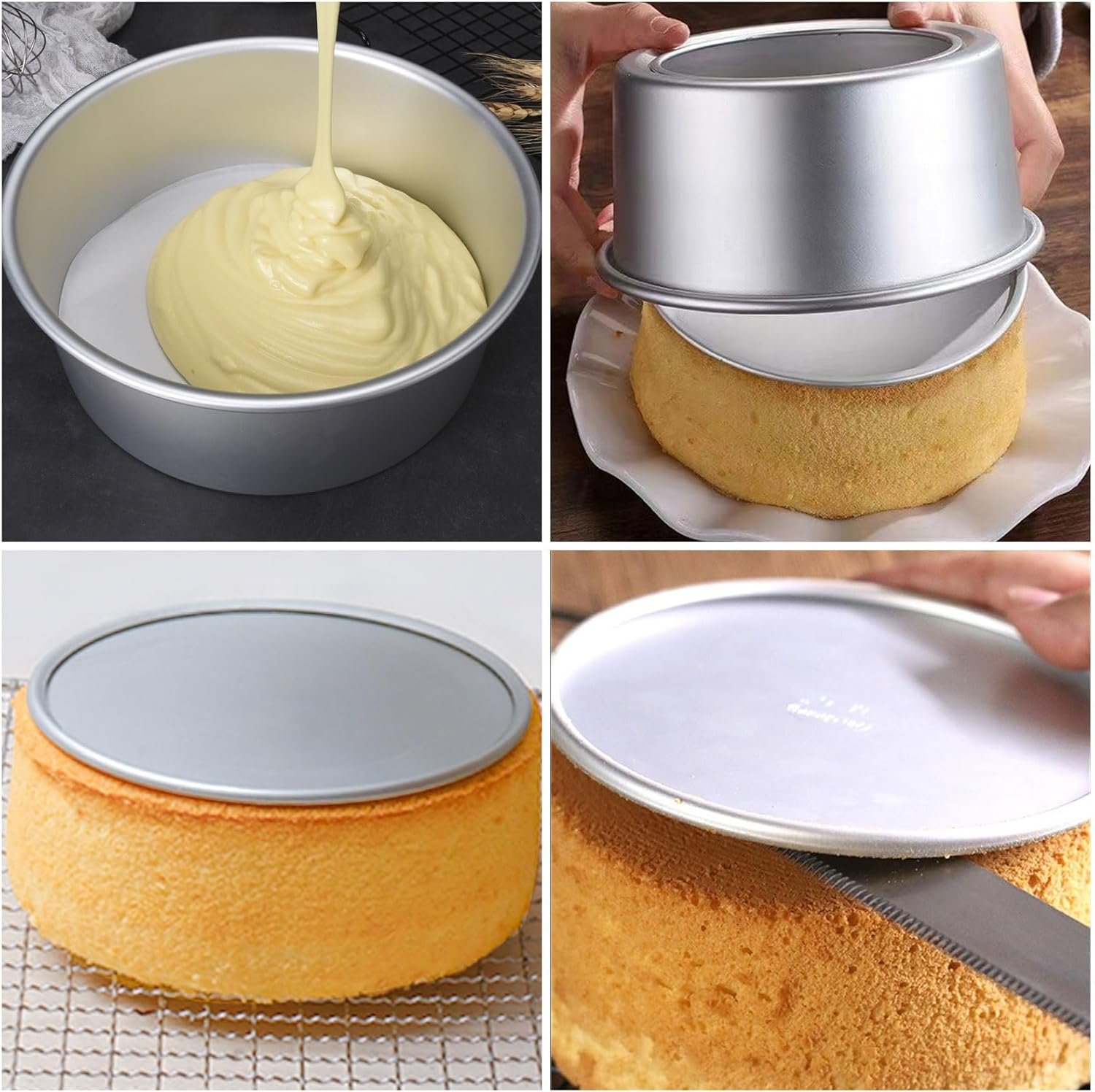 8 Inch Cake Tin Loose Bottom, 4Pack Aluminum round Cake Pan Non-Stick Deep Baking Tins for Christmas Wedding Birthday Party image number 3