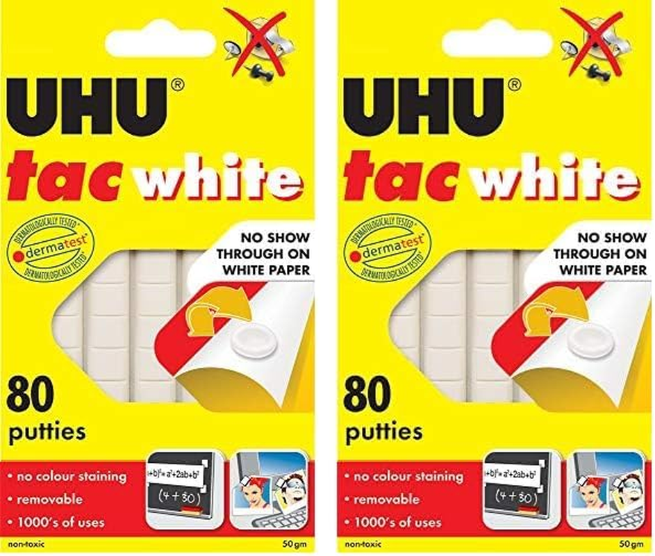 UHU Re-Usable Tac 80 Adhesive Putties, White, (33-39565)