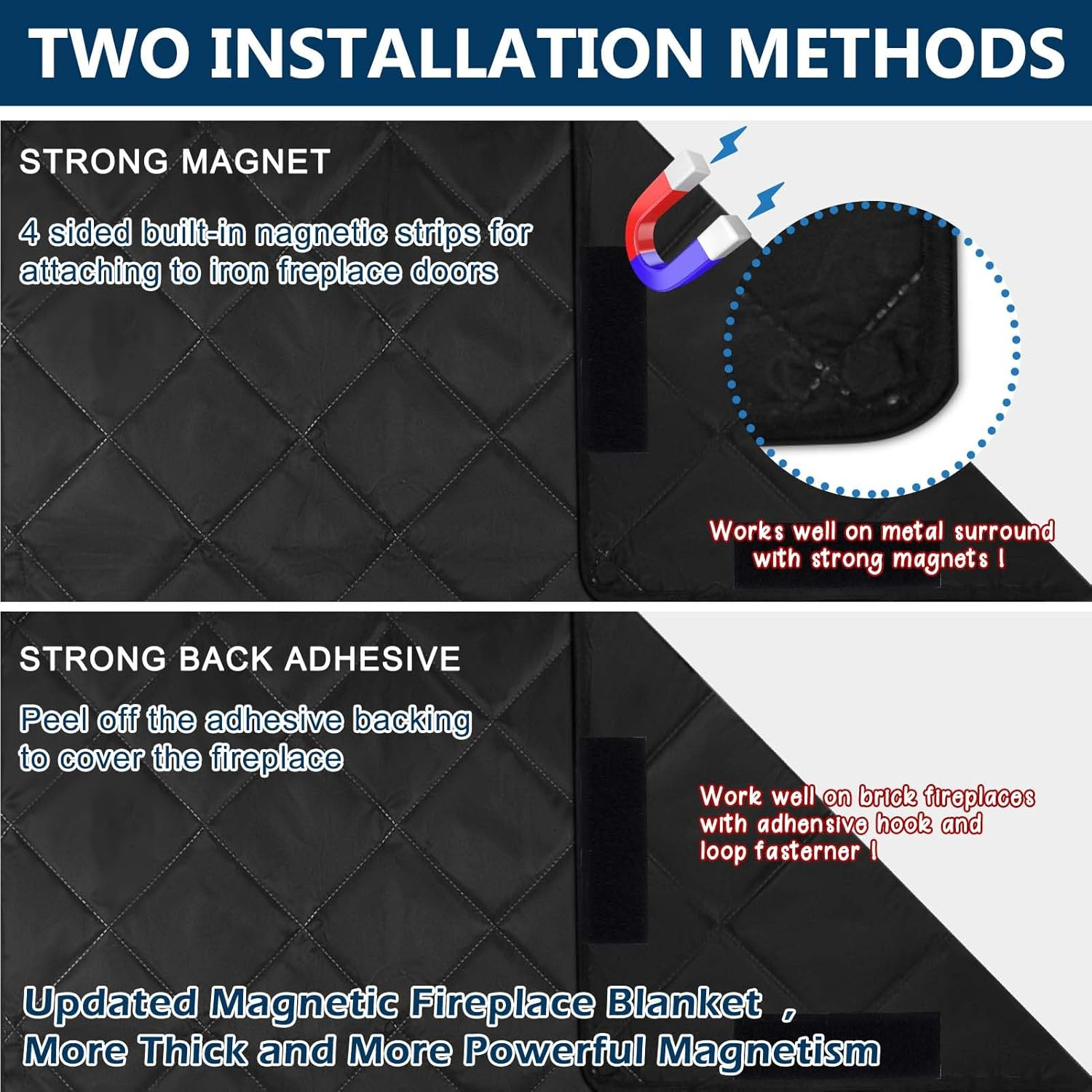 Magnetic Fireplace Blanket - Heat Loss Blocker, Indoor Cover, Draft Stopper, Chimney Insulation with Magnet and Hook-And-Loop Fasteners image number 4