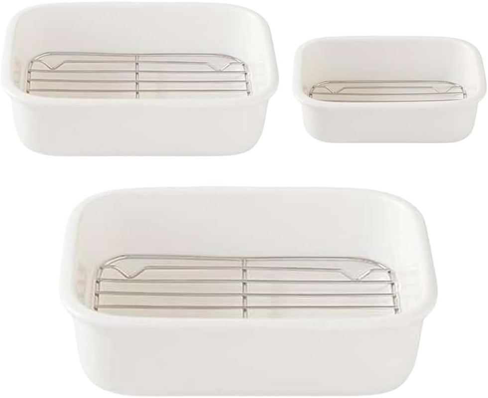 3-Piece Oven Casserole Set, Ceramic Baking Dish Set with Baking Rack, Large Lasagna Dish, Ceramic Tableware, Home Oven Baking Dish Bowl, Square Baking Dish for Cooking, White image number 3