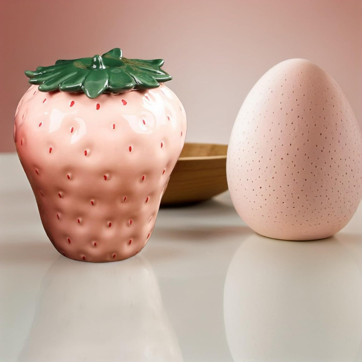 POPETPOP Strawberry Shaped Tea Canister Airtight Storage Jar for Tea Grains and Snacks Sealed Food Container for Kitchen Organization and Home Decor image number 3