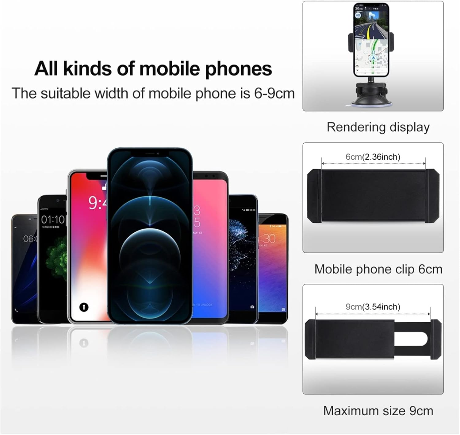 360&deg; Adjustable Suction Cup Phone Holder for Car Dashboard, Strong Suction Cup, Shock Absorption, Easy and Convenient, Clamp Range 6-9Cm, Mini Suction Cup Car Phone Mount image number 6