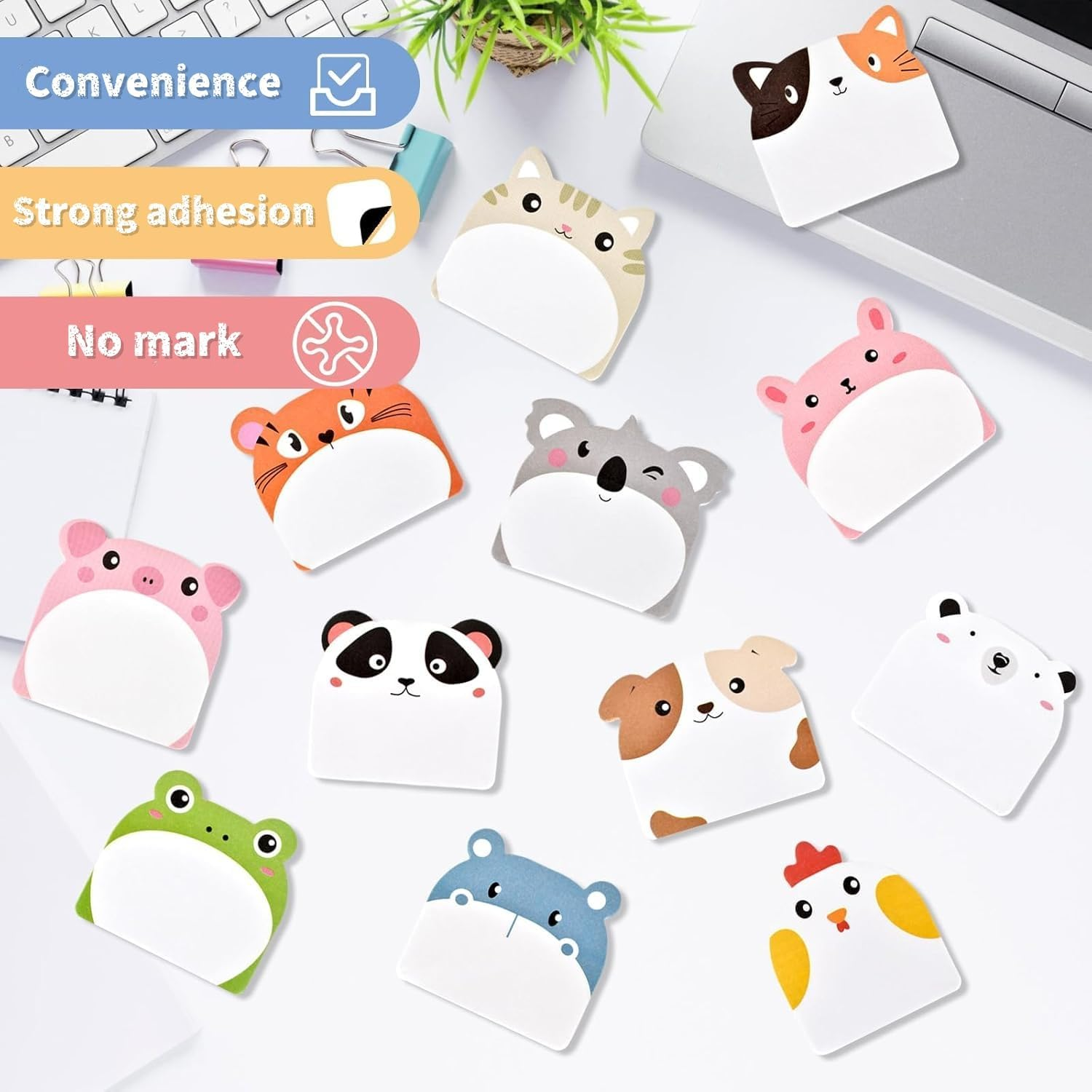 Sticky Notes Cartoon Animal,24 Pads 720 Sheets Kawaii Cartoon Sticky Notes, Notebook Funny Novelty Annotation Tabs for Student Kids Gifts Home Office School