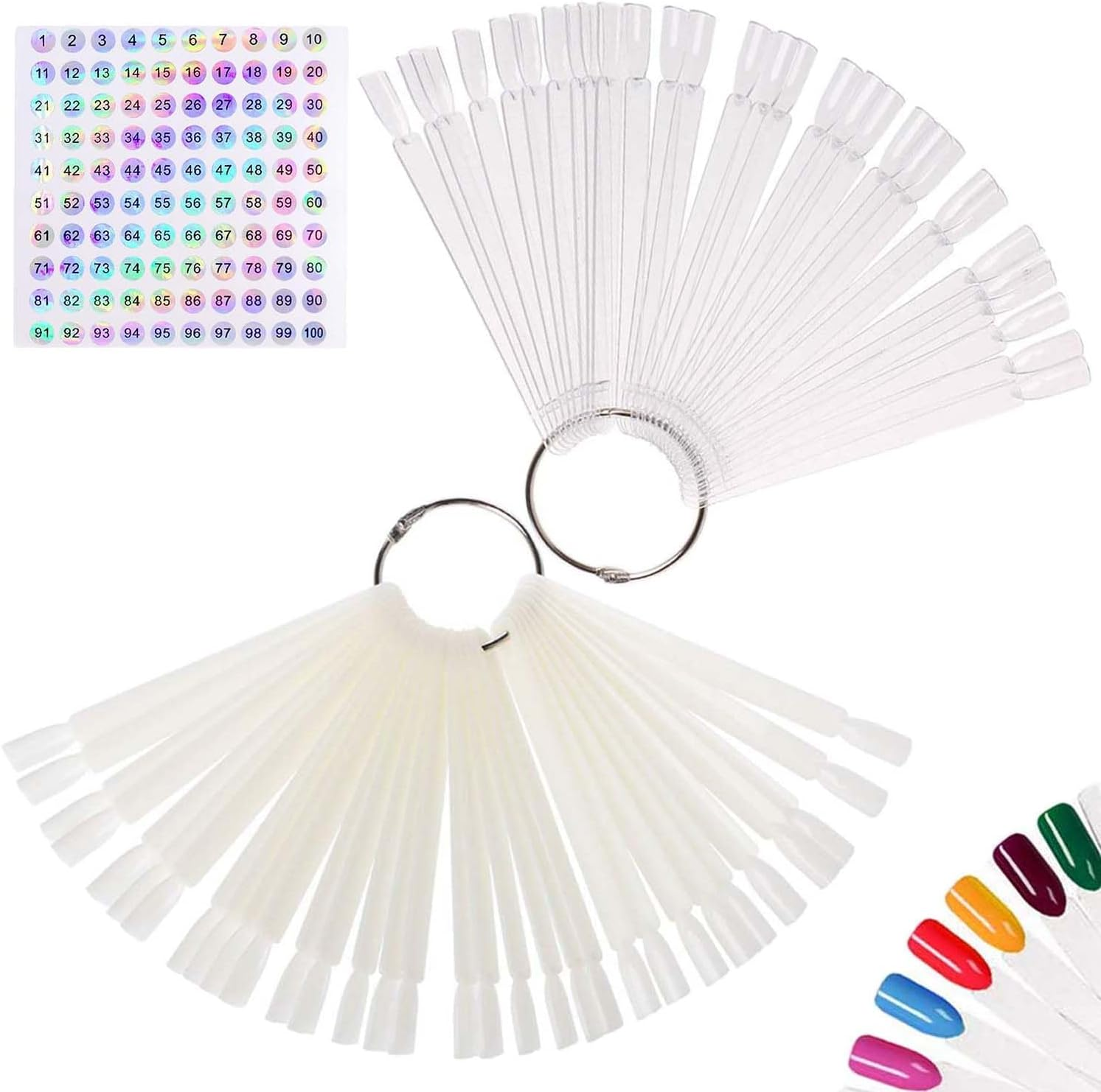 Nail Swatches 100Pcs Nail Swatch Sticks Nail Colour Display Nail Display Tips Nail Art Tips Sticks with Metal Ring for Nail Salon and Beginners(Clear)