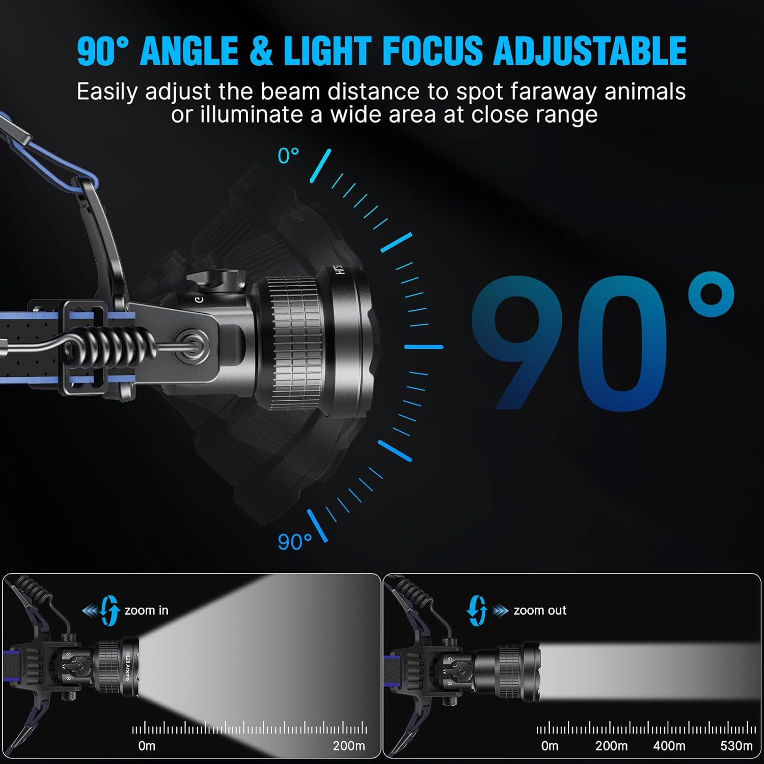 Brinyte HL28 LED Hunting Headlamp, Zoomable 3 Modes Red Green White LED Hunting Headlight, Rechargeable IPX6 Waterproof Predator Flashlight for Hogs Coyote Varmint Fishing image number 5