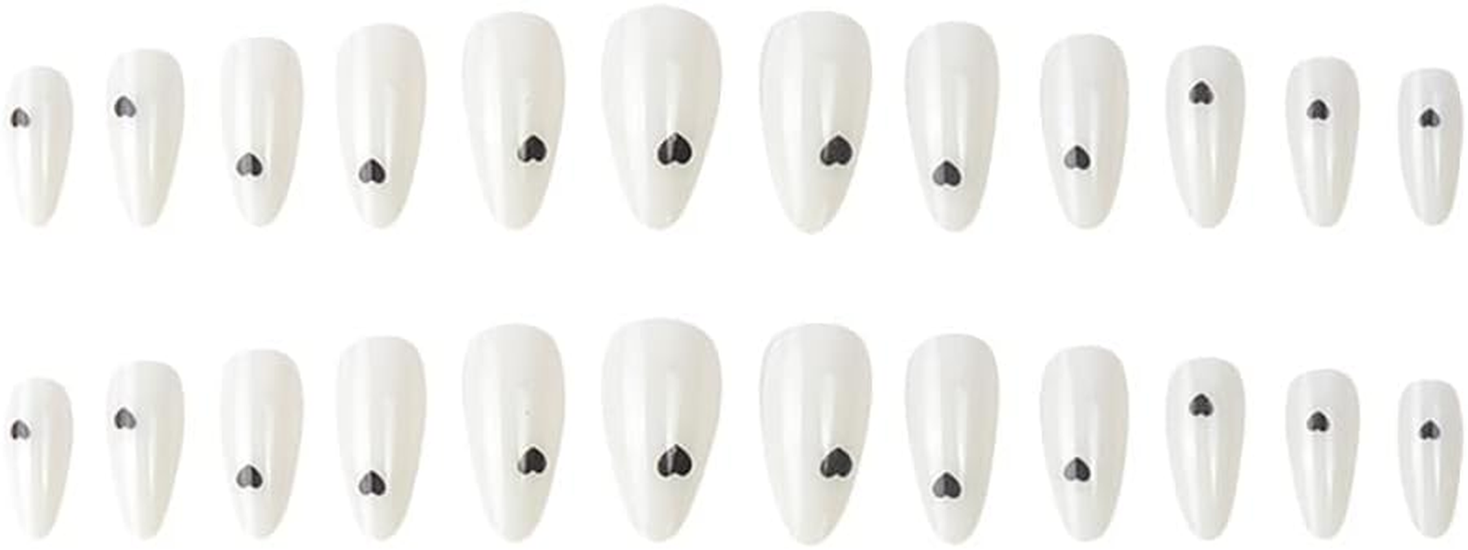 Rikview Almond Press on Nails Medium Length Fake Nails with Heart Design White & Clear Nails for Women and Girls image number 4