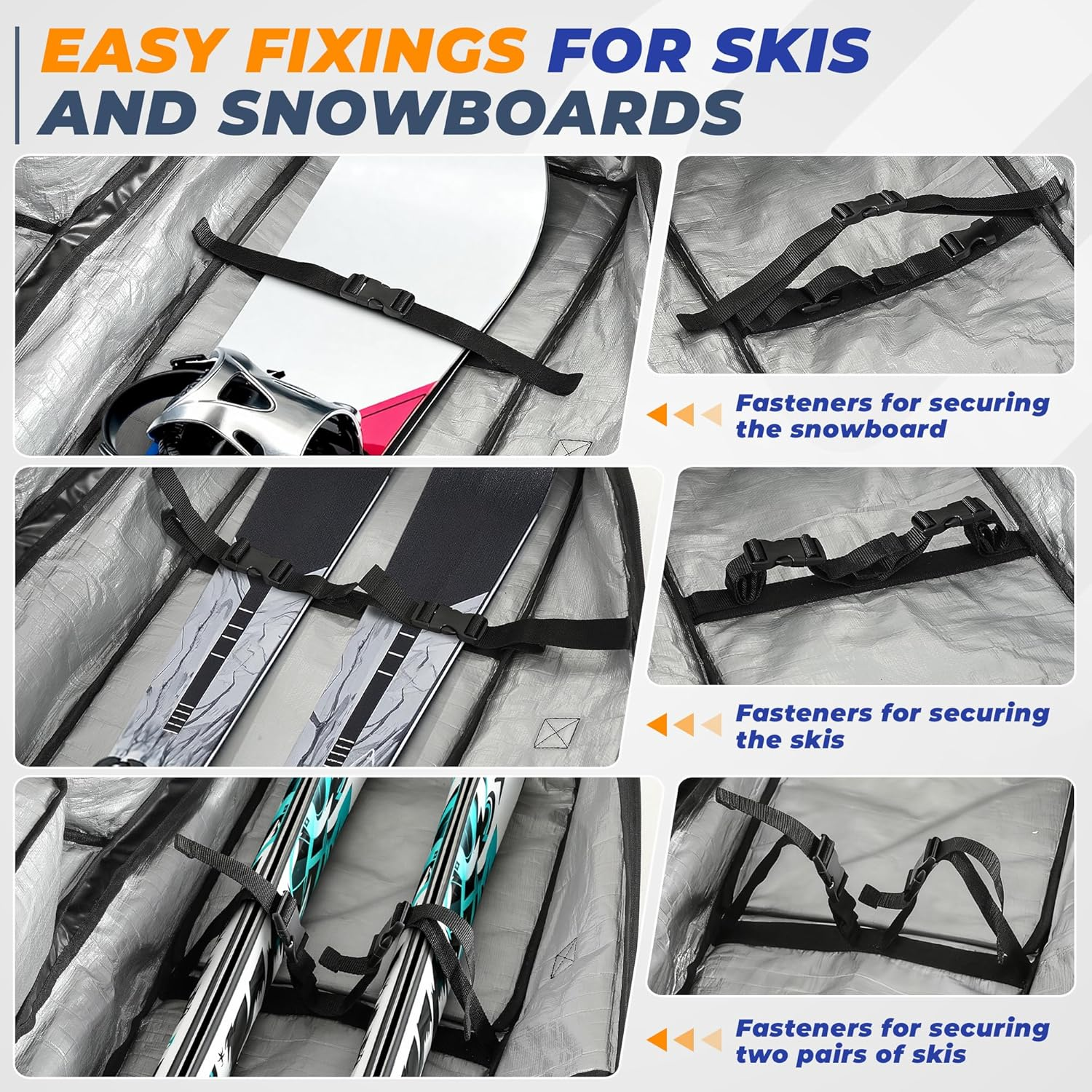 Sturdum Ski Bag with Wheels, Rolling Snowboard Bag for Air Travel, Extendable 155-185CM Wheeled Ski Bag All-Round Padded Protection, for Snowboard, Double Skis, Boots, Helmet, Ski Gear image number 1