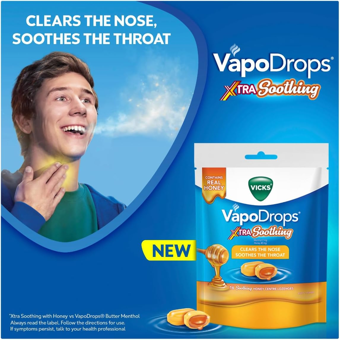 Vicks Vapodrops Xtra Soothing 16 Honey Centre Lozenges image number 5