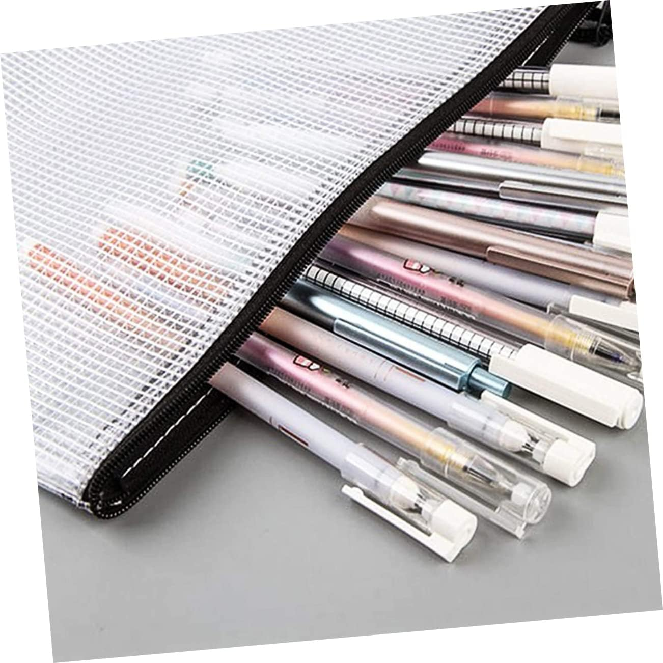 VILLFUL 10Pcs A4 Mesh File Pouches PVC Zipper Document Bags Waterproof Plastic Zipper File Bags for Office and School Filing Organization image number 6