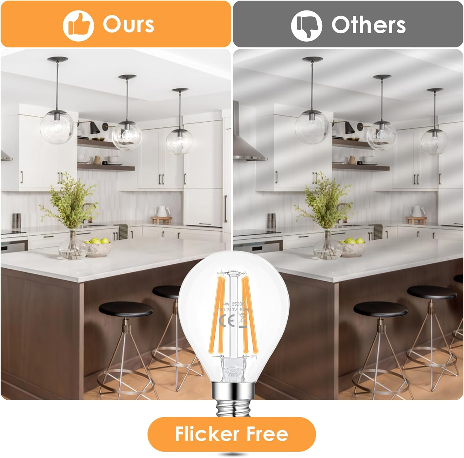 FTL E14 LED Bulb Small Edison Screw,G45 4W Vintage Edison LED Golf Ball Bulb 6500K Cool White,400Lm 40W Equivalent Non-Dimmable SES Clear Galss LED Globe Filament Bulbs,Pack of 6 image number 4