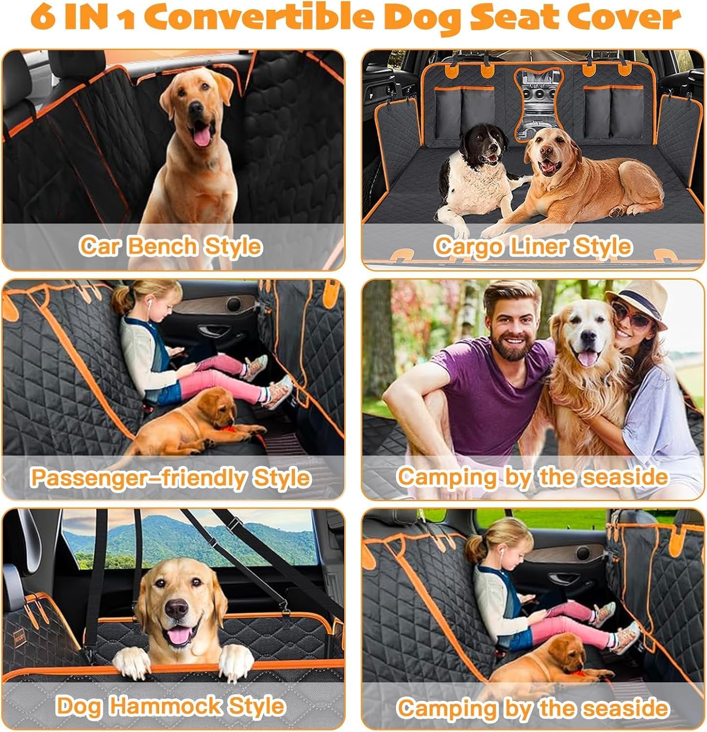 Convertible Back Seat Extender for Dogs, 400Lbs Hard Bottom Dog Car Seat Cover for Back Seat, Waterproof Dog Hammock Bed Backseat Cover for Dogs in Car SUV Truck Nonslip Pet Seat Cover Black image number 2