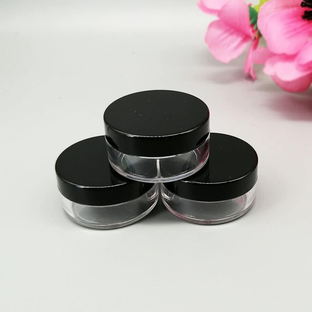 50Pcs Empty 10G Black round Small Plastic Cosmetic Jar Pot Containers for Makeup Lip Balm Powder Sample Wholesale Bulk Cream Jars with Black Lids Travel Container Bottles Packing