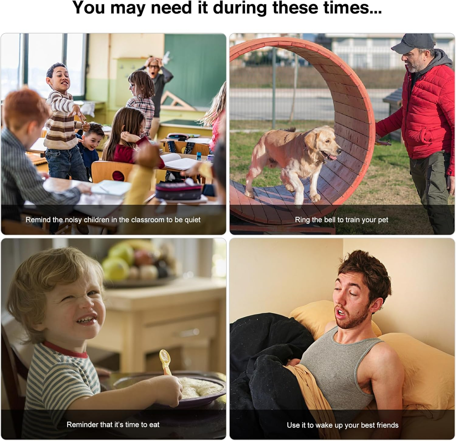 Hand Bell,5.9 Inch Hand Call Bell with Solid Brass Bell Wooden Handle Extra Loud Handbell Dinner Bell for Multi-Purpose for Weddings, Christmas, School, Service, Game, Animal