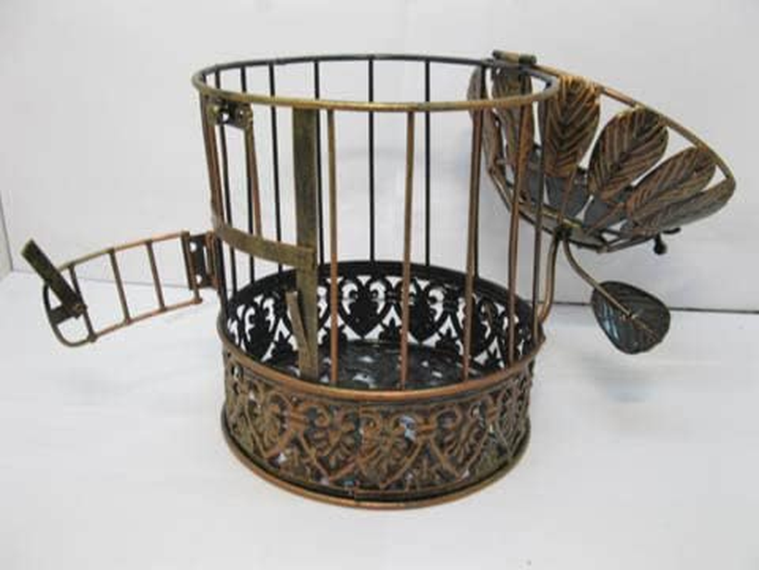 1X Copper Plated Hanging Bird Cage & Stand Wedding Favor