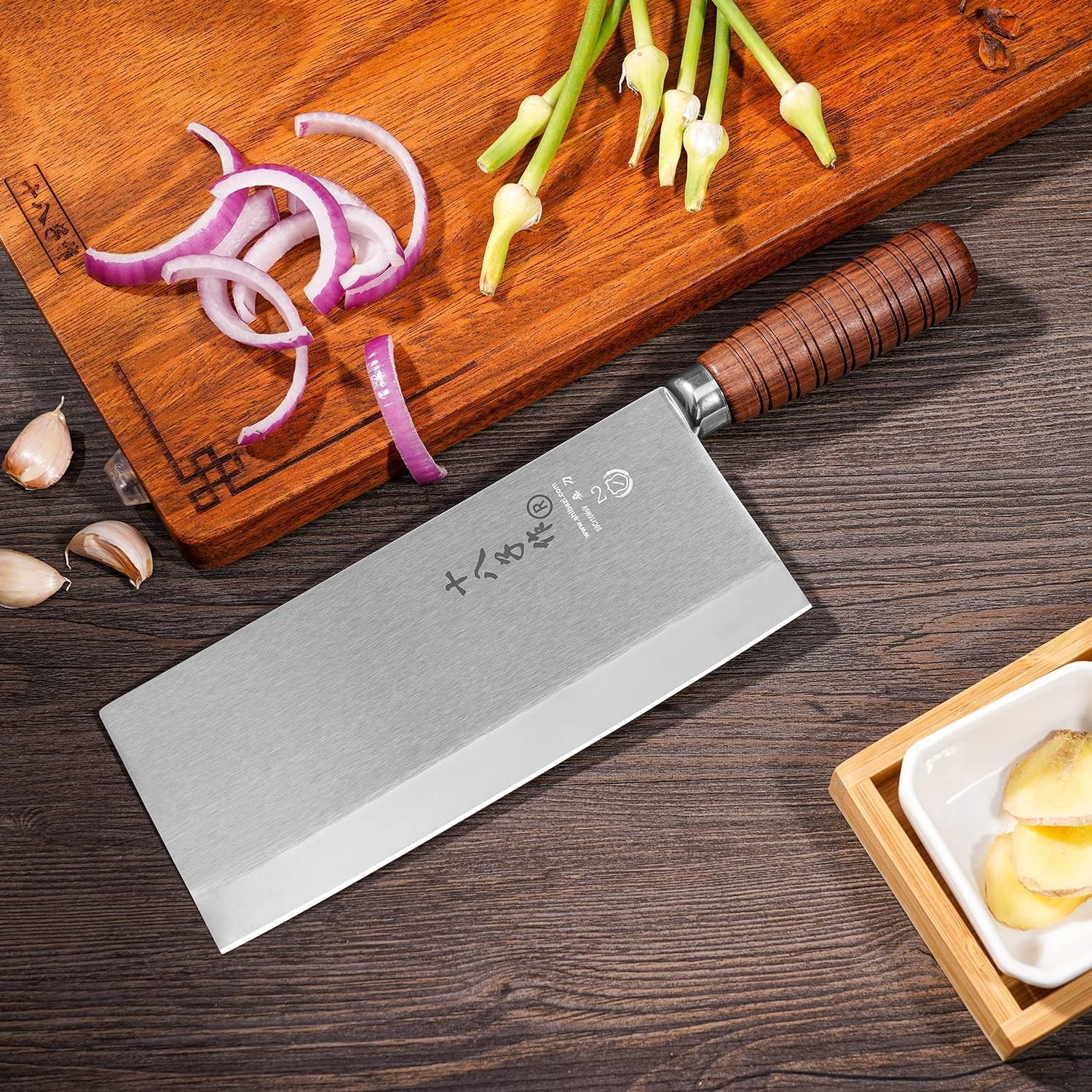 SHI BA ZI ZUO Cleaver Knife,Professional Chef Knife for Vegetable Slicing and Meat Cutting,Stainless Steel Kitchen Knife with Anti-Slip Wooden Handle image number 3