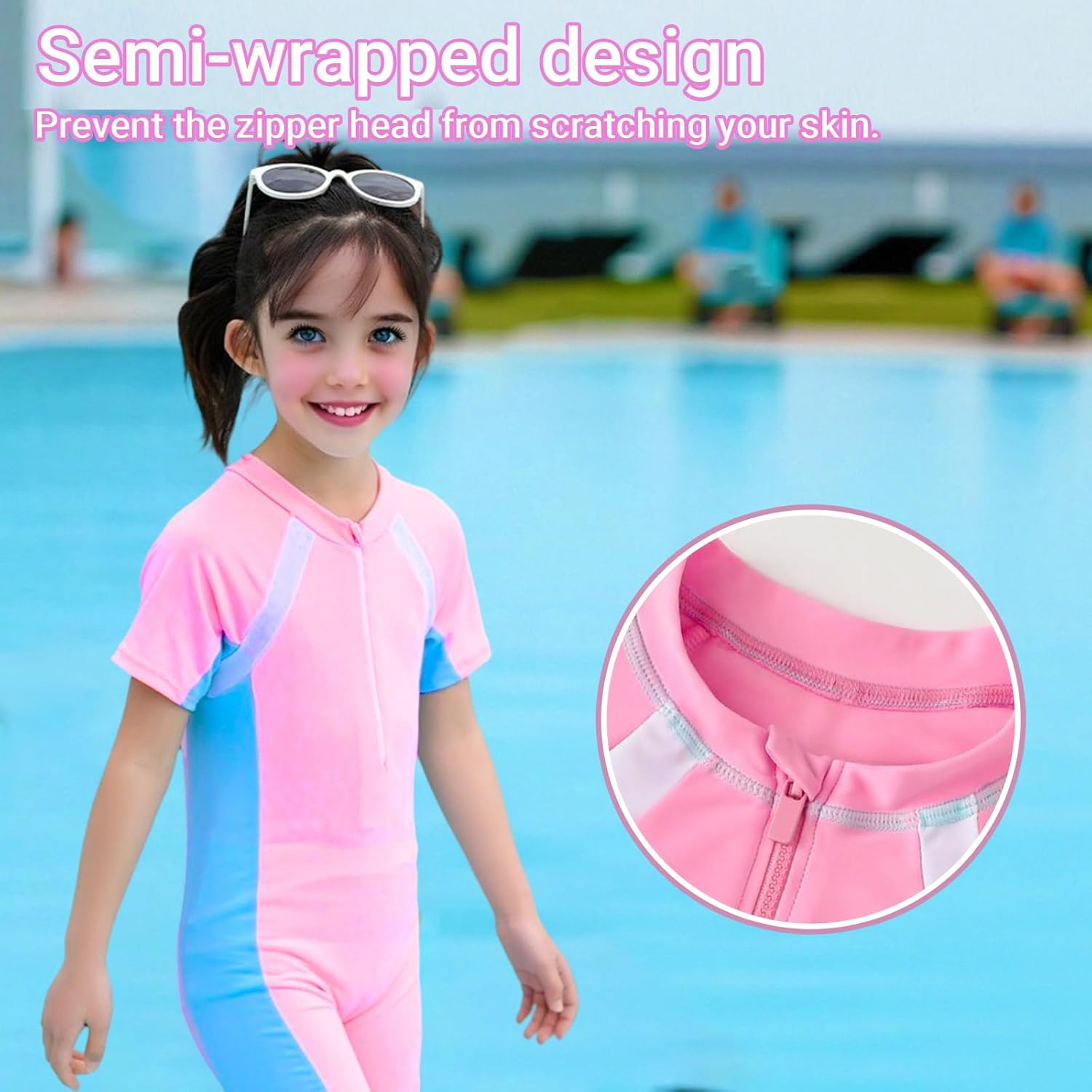 Fiohiros Girls Swimming Costume, Girls Swimsuit One-Piece, Quick Dry Short Sleeve Swimming Suit for Girl Beach Bathing & Water Sports image number 1